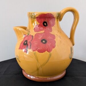 Ambiance Fleur Rouge By Nanette Vacher Pottery Water Pitcher Poppies Yellow Red